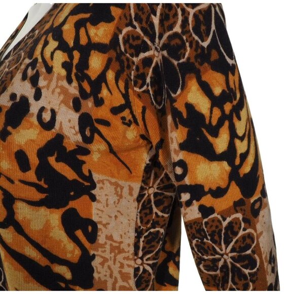 Joseph A Top Womens L Sweater Silk Blend Animal Print Brown Multi V Neck Stretch - Picture 5 of 10